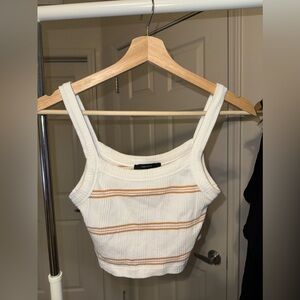 Forever 21 White and Kaki striped crop top tank top